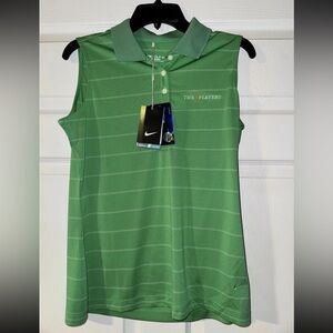 PGA Tour Green Striped Sleeveless Golf Polo